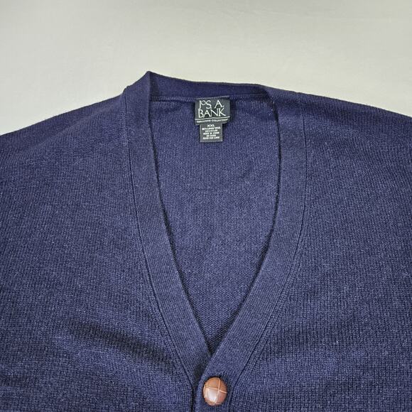Jos A Bank Cardigan Sweater Mens XXL Navy Lambswool Grandpa Academia Leather 2XL - Picture 2 of 10